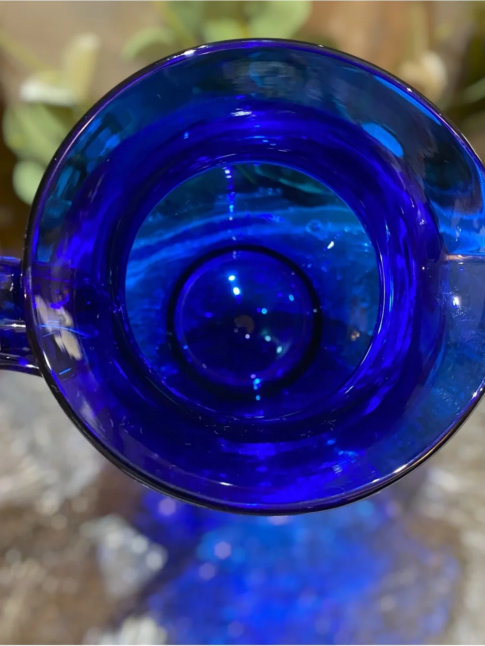 Vintage Signed Blenko Cobalt Blue Pitcher Art Glass Hand Blown Water Iced Tea